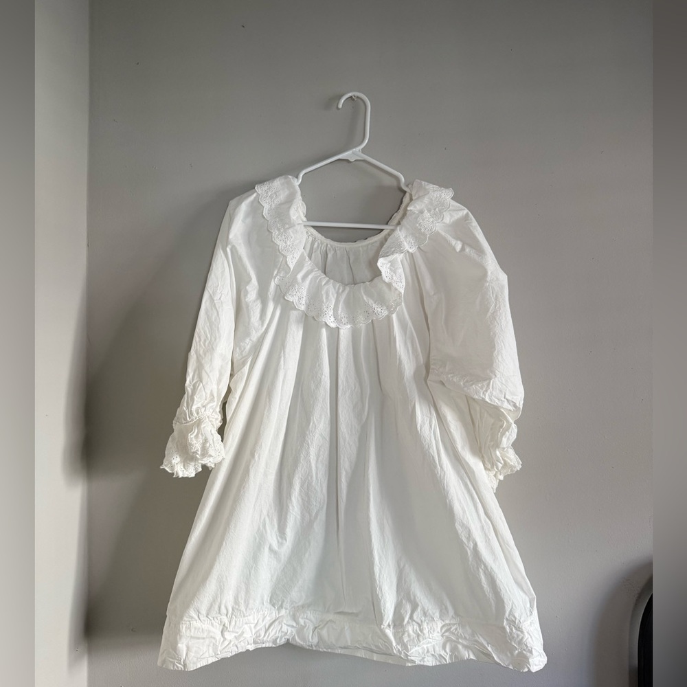 White Ruffled Cotton Peasant Dress